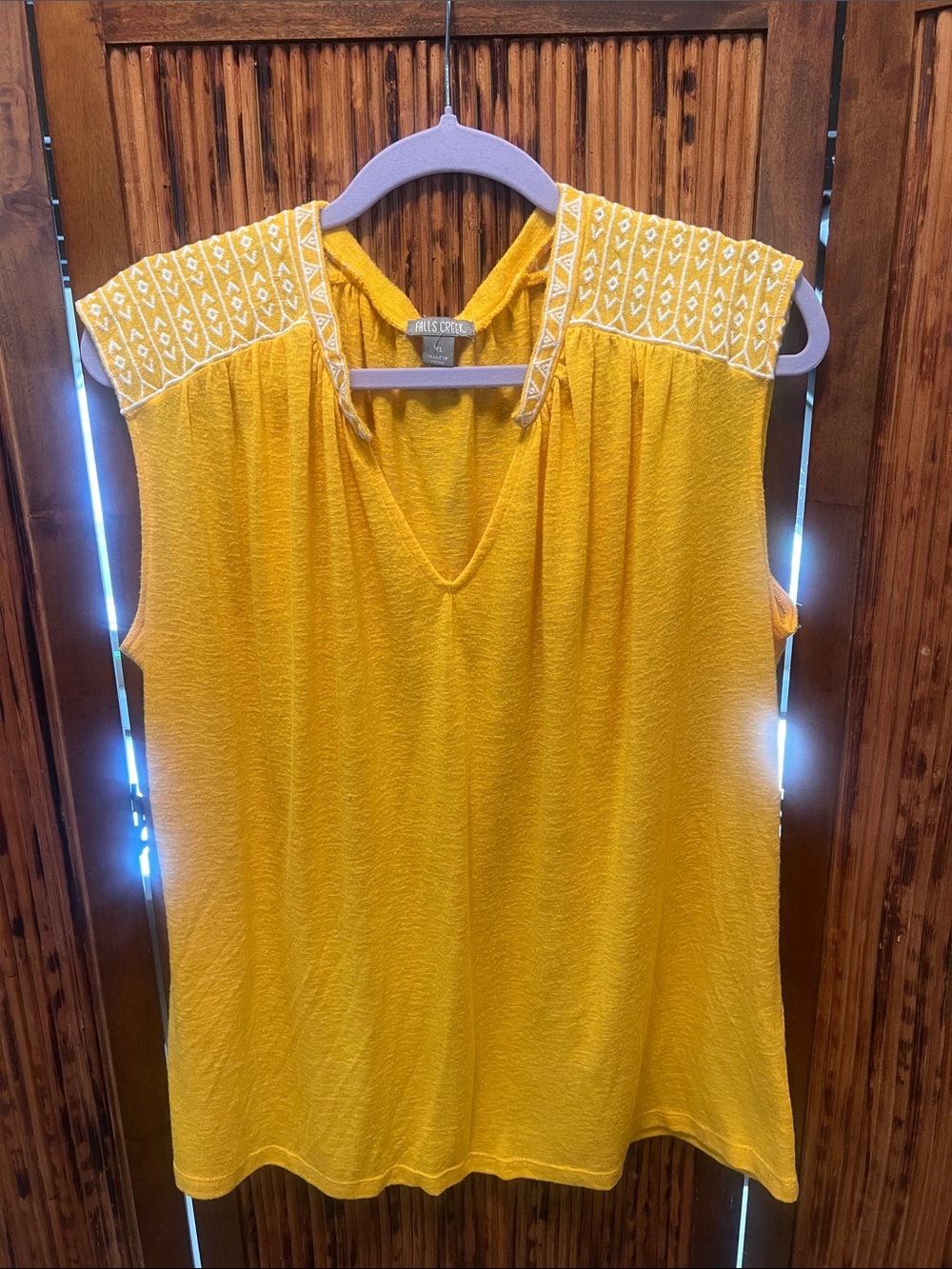 Falls Creek Yellow Embroidered Shoulder Tank